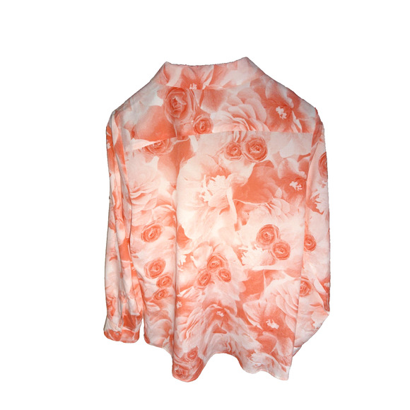 Karl Lagerfeld Paris Pink Floral Blouse Roll Tab Sleeves Size Large - Picture 2 of 8